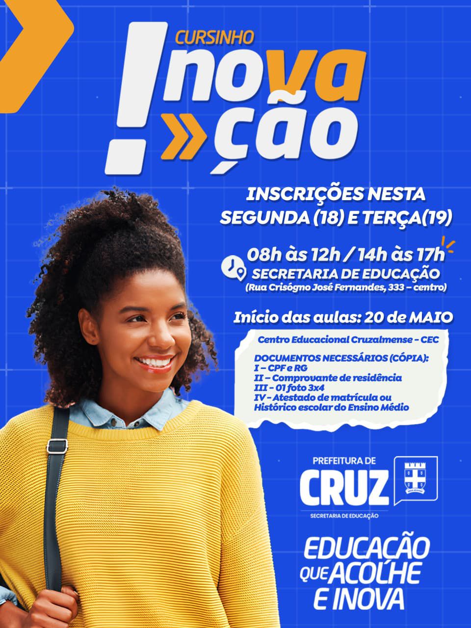 Inscrições para o Cursinho Inovação acontecem nesta segunda (18) e terça-feira (19)