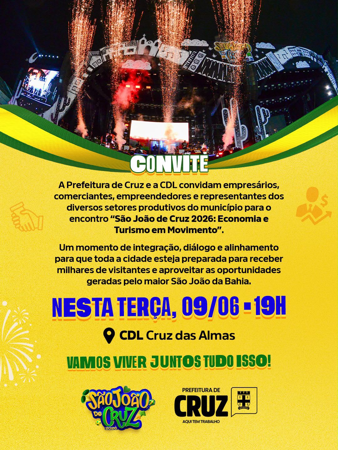 Prefeitura e CDL convidam comerciantes e empreendedores para encontro de economia e turismo no São João de Cruz nesta terça (09)